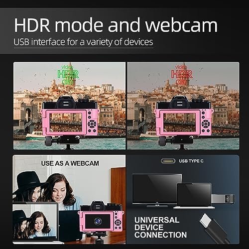 Digital Comcapt for Photography and Video,4K 48MP Vlogging Camera for YouTube with 180° Flip Screen,16X Digital Zoom,52mm Wide Angle & Macro Lens, 2 Batteries, 32GB TF Card(2024 Pink) - Image 7