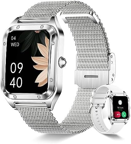Smart Watch for Women(Call Answer/Dial), 1.6'' Touch Screen Smartwatch for Android iPhone Compatible, Waterproof Fitness Tracker with Heart Rate Sleep Monitor 19 Sports Modes AI Voice, SILVER