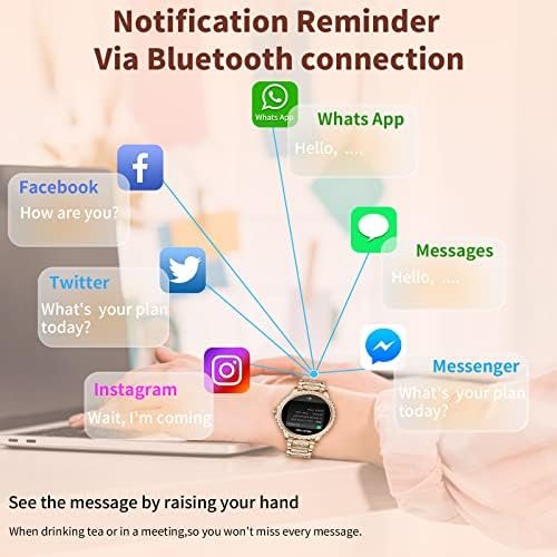 Smart Watch for Women with Diamonds (Answer/Make Call),1.32''Full Touch Screen Smartwatch for Android Phones,Fitness Tracker with Heart Rate/Blood Oxygen/Sleep Monitor,AI Voice with 3 Bling Straps - Image 6