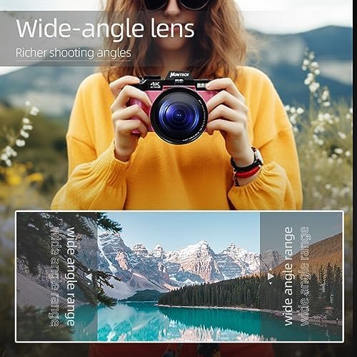 Digital Comcapt for Photography and Video,4K 48MP Vlogging Camera for YouTube with 180° Flip Screen,16X Digital Zoom,52mm Wide Angle & Macro Lens, 2 Batteries, 32GB TF Card(2024 Pink) - Image 4