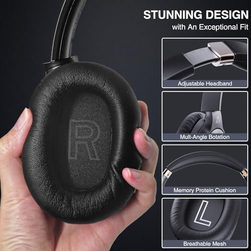 E600Pro Over Ear Headphones Hybrid Active Noise Cancelling, Wireless Bluetooth Headphones, aptX HD & Low Latency, Hi-Res Audio, Deep Bass, 68H Playtime - Black - Image 6