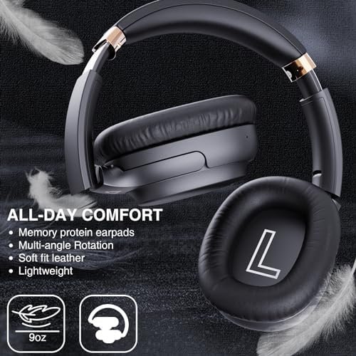 E600Pro Over Ear Headphones Hybrid Active Noise Cancelling, Wireless Bluetooth Headphones, aptX HD & Low Latency, Hi-Res Audio, Deep Bass, 68H Playtime - Black - Image 2