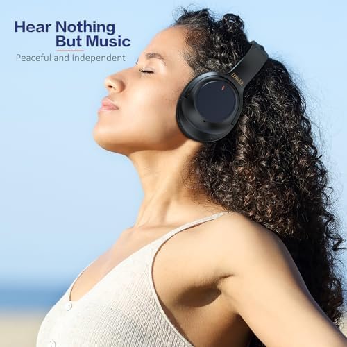 iDiskk Hybrid Active Noise Cancelling Headphones,Wireless Bluetooth Headphones with Microphone Deep Bass,60H Playtime,Hi-Res Audio Wireless Headsets for Commuting,Flight Trips,Studying (Black) - Image 6