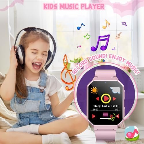 DERUI Smart Watch for Kids 3-12 Years Boys Girls, 26 Puzzle Games, Smartwatch with Camera, Pedometer, Stopwatch, Video Voice Music Player Calendar Alarm Clock Learn Card for Children Gifts (Pink) - Image 4