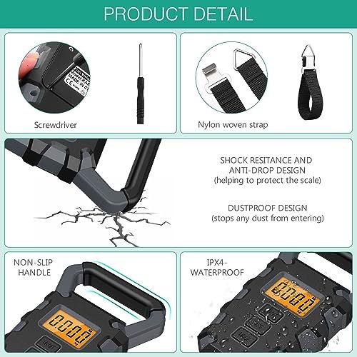 ORIA Digital Fishing Scale, (Upgraded)Fishing Postal Hanging Hook Scale, 110lb/50kg Waterproof Luggage Scale with Tape Measure, Digital Fishing Scale with Fish Gripper, Backlit LCD Display, Grey - Image 4
