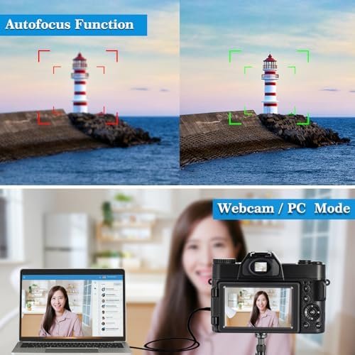 Digital Camera for Photography, 4K 48MP Vlogging Camera for YouTube with WiFi, 3-inch 180-degree Flip Screen, 16X Digital Zoom, 52mm Wide Angle & Macro Lens, 32GB TF Card and 2 Batteries - Image 4