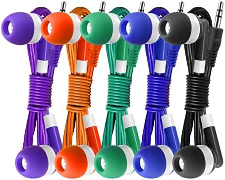 Bulk Earbuds Headphones 100 Pack Earphones Wholesale Classroom Ear Buds Kids Bulk Headphones Mixed 5 Assorted Colors Earbuds for Schools, Libraries, Hospitals (Mixed-Color)