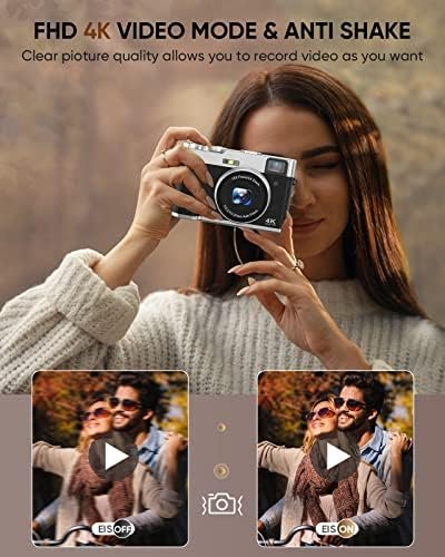 NEZINI 4K Digital Camera,Auto Focus 48MP Vlogging Camera for YouTube and Anti-Shake Video Camera with Viewfinder Flash & Dial,16X Zoom Travel Portable Digital Camera with 32GB Card,2 Batteries (Black) - Image 3