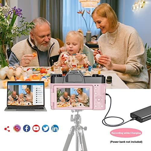 Digital Cameras for Photoggraphy, 4K Vlogging Camera for YouTube with Built-in Fill Light, 16X Digital Zoom, Manual Focus, 52mm Wide Angle Lens & Macro Lens, 32GB TF Card and 2 Batteries Pink - Image 7