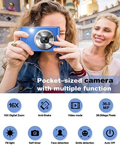 Digital Camera, Lecran FHD 1080P 36.0 Mega Pixels Vlogging Camera with 16X Digital Zoom, LCD Screen, Compact Portable Mini Cameras for Students, Teens, Kids (Blue) - Image 7
