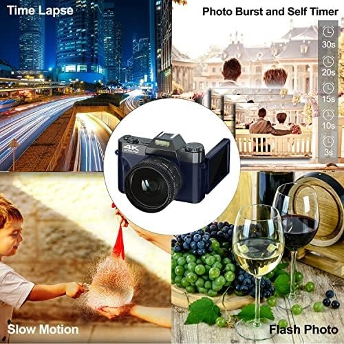 Acuvar 4K 48MP Digital Camera for Photography, Vlogging Camera for YouTube with 3.0’’ 180° Flip Screen, WiFi, 16X Digital Zoom, Wide Angle & Macro Lens, Rechargeable Battery, 64GB Micro SD Card Navy - Image 4