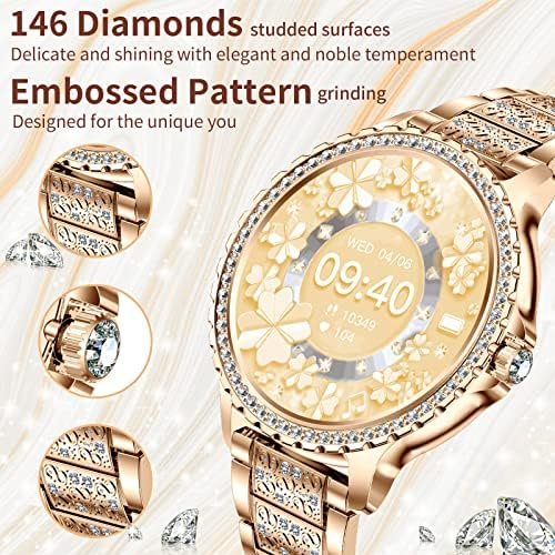 Smart Watch for Women with Diamonds (Answer/Make Call),1.32''Full Touch Screen Smartwatch for Android Phones,Fitness Tracker with Heart Rate/Blood Oxygen/Sleep Monitor,AI Voice with 3 Bling Straps - Image 2