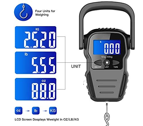 Digital Fish Scale, Luggage Scale, Weight Hanging Hook Scale,110lb/50KG-Backlit LCD Display,Waterproof Bag (Batteries Included) - Image 3