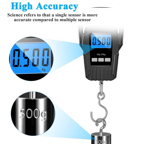 Digital Fish Scale Hanging Scale Fishing Scale, SKEAP 110lb/50kg Luggage Scale,Fish Weighing Scale, Upgrade Large Handle & Backlit LCD Display, Black,Fishing Gifts for Men,Black - Image 4