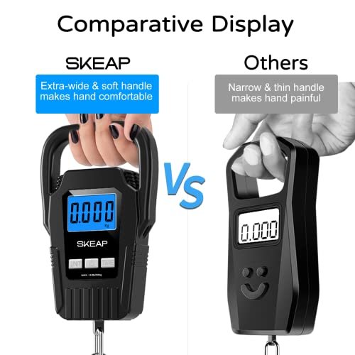 Digital Fish Scale Hanging Scale Fishing Scale, SKEAP 110lb/50kg Luggage Scale,Fish Weighing Scale, Upgrade Large Handle & Backlit LCD Display, Black,Fishing Gifts for Men,Black - Image 3