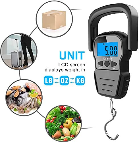 Digital Fish Scale, Luggage Scale, Weight Hanging Hook Scale,110lb/50KG-Backlit LCD Display,Waterproof Bag (Batteries Included) - Image 4